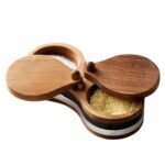 وعاء ملح وسكر 2 في 1 مصنوع من خشب الأكاسيا مع غطاء