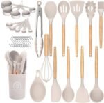 مجموعة أدوات طهي من السيليكون الآمن غذائياً – 33 قطعة بمقابض خشبية - Image 6