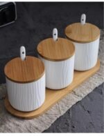 برطمانات أعشاب سيراميكية مصممة خصيصًا – مجموعة أغطية من الخيزران محكمة الإغلاق - Image 6