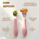 طقم تغذية للأطفال من السيليكون والفولاذ المقاوم للصدأ - طبق شفط + وعاء + مريلة - Image 2