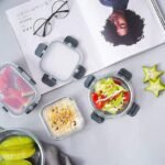 علبة بينتو زجاجية محمولة بغطاء مزود بإبزيم - حاوية طعام للمكتب - Image 4