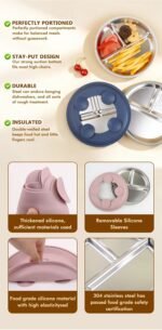 طقم تغذية للأطفال من السيليكون والفولاذ المقاوم للصدأ - طبق شفط + وعاء + مريلة - Image 3